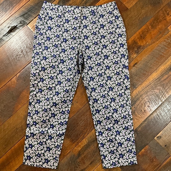 Wildfang Ace Slim Crop Pant Navy Daisy Floral Print Size 10 - Picture 2 of 5